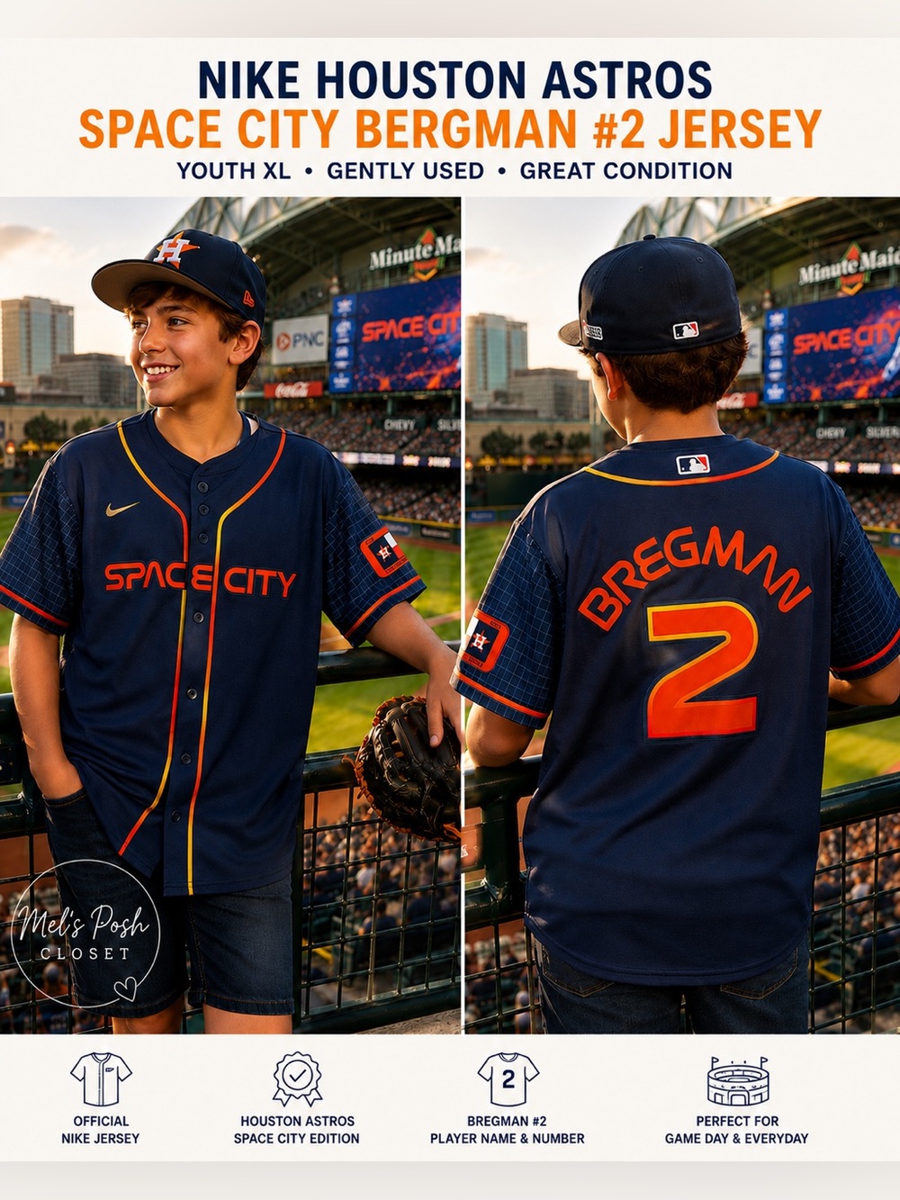 🔥Nike Houston Astros Space City Alex Bregman #2 Youth XL City Connect Jersey🔥
